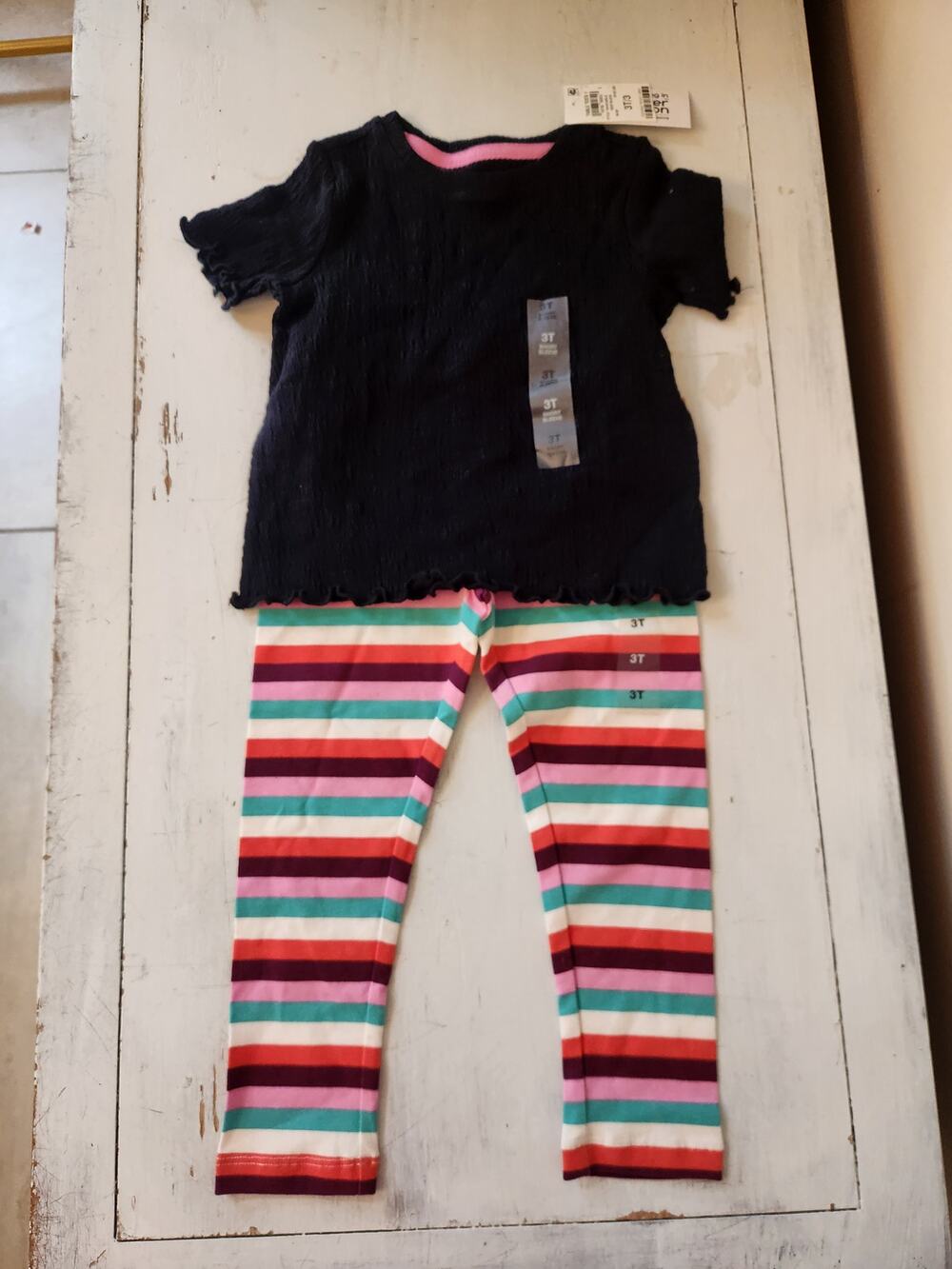 NWT Epic Threads Girls Bundle Short Sleeve Shirt And Striped Pants 3T